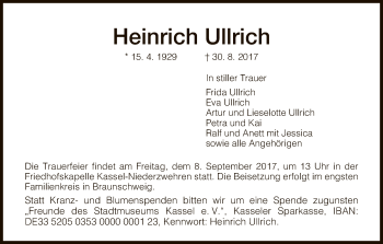 Todesanzeige von Heinrich Ullrich von HNA