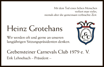 Todesanzeige von Heinz Grotehans von HNA