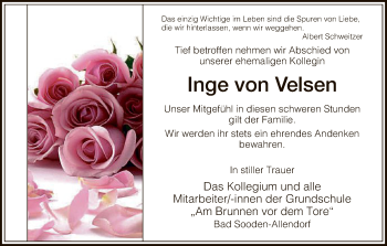 Todesanzeige von Inge von Velsen von HNA
