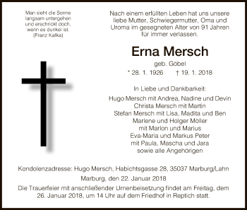 Todesanzeige von Erna Mersch von HNA