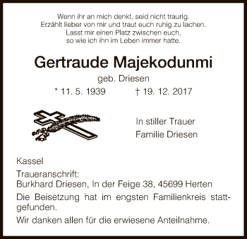 Todesanzeige von Gertraude Majekodunmi von HNA