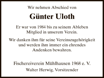 Todesanzeige von Günter Uloth von HNA