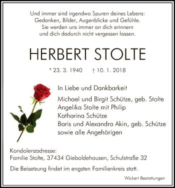 Todesanzeige von Herbert Stolte von HNA