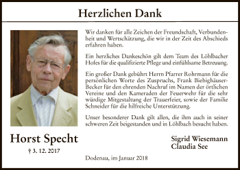 Todesanzeige von Horst Specht von HNA