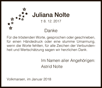 Todesanzeige von Juliana Nolte von HNA