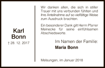 Todesanzeige von Karl Bonn von HNA