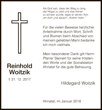 Todesanzeige von Reinhold Woitzik von HNA