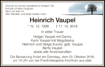 Todesanzeige von Heinrich Vaupel von HNA