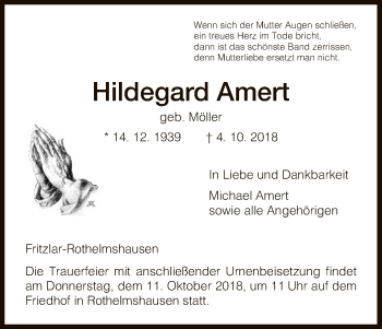 Todesanzeige von Hildegard Amert von HNA