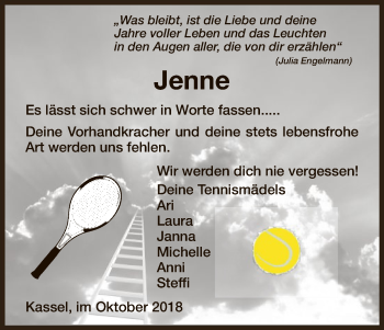Todesanzeige von Jenne  von HNA
