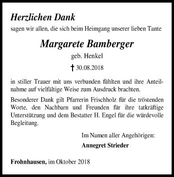 Todesanzeige von Margarete Bamberger von HNA