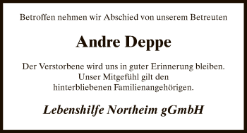 Todesanzeige von Andre Deppe von HNA