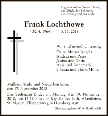 Todesanzeige von Frank Lochthowe von HNA