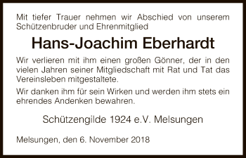 Todesanzeige von Hans-Joachim Eberhardt von HNA