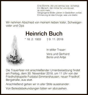 Todesanzeige von Heinrich Buch von HNA