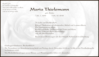 Todesanzeige von Maria Thielemann von HNA