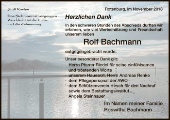 Todesanzeige von Rolf Bachmann von HNA