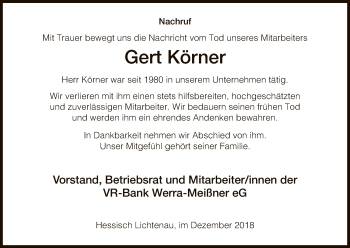 Todesanzeige von Gert Körner von HNA