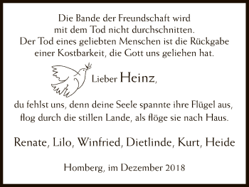 Todesanzeige von Heinz  von HNA