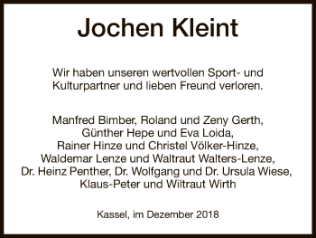 Todesanzeige von Jochen Kleint von HNA