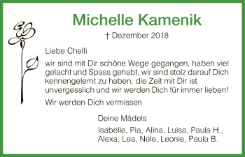 Todesanzeige von Michelle Kamenik von HNA