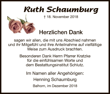 Todesanzeige von Ruth Schaumburg von HNA