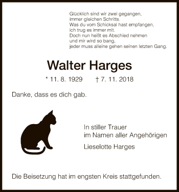 Todesanzeige von Walter Harges von HNA