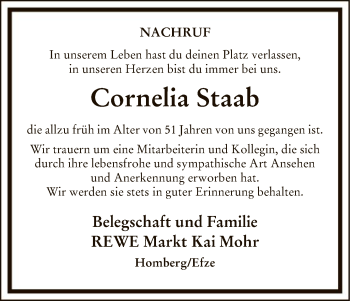 Todesanzeige von Cornelia Staab von HNA