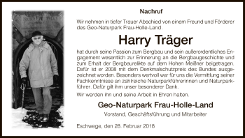 Todesanzeige von Harry Träger von HNA