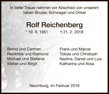Todesanzeige von Rolf Reichenberg von HNA