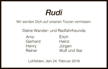 Todesanzeige von Rudi  von HNA