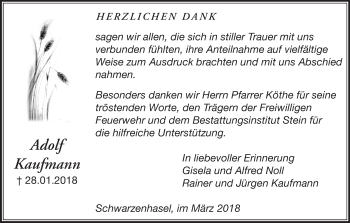 Todesanzeige von Adolf Kaufmann von etm