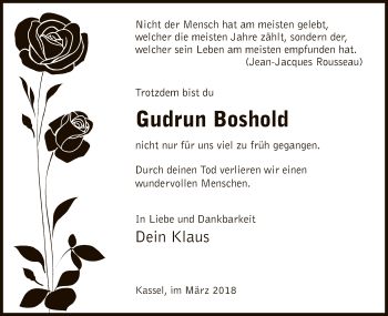 Todesanzeige von Gudrun Boshold von HNA