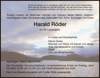 Todesanzeige von Harald Röder von HNA