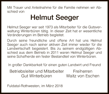 Todesanzeige von Helmut Seeger von HNA