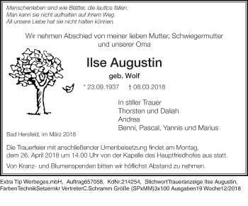 Todesanzeige von Ilse Augustin von etm