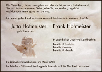 Todesanzeige von Jutta und Frank Hofmeister von HNA