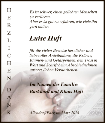 Todesanzeige von Luise Huft von HNA
