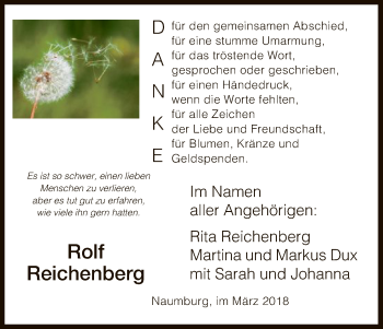 Todesanzeige von Rolf Reichenberg von HNA
