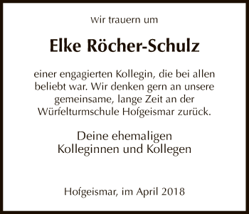 Todesanzeige von Elke Röcher-Schulz von HNA