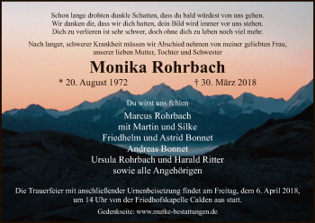 Todesanzeige von Monika Rohrbach von HNA