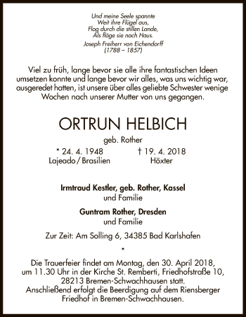 Todesanzeige von Ortrun Helbich von HNA