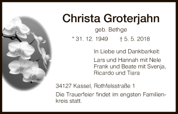 Todesanzeige von Christa Groterjahn von HNA
