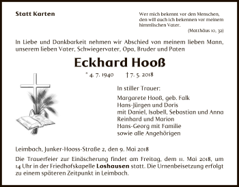 Todesanzeige von Eckhard Hooß von HNA