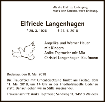Todesanzeige von Elfriede Langenhagen von HNA