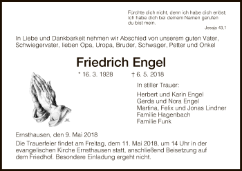 Todesanzeige von Friedrich Engel von HNA