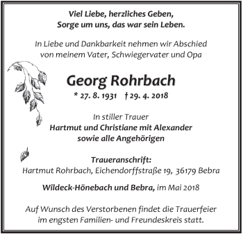 Todesanzeige von Georg Rohrbach von etm