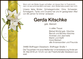Todesanzeige von Gerda Kitschke von HNA