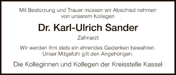 Todesanzeige von Karl-Ulrich Sander von HNA