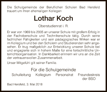 Todesanzeige von Lothar Koch von HNA